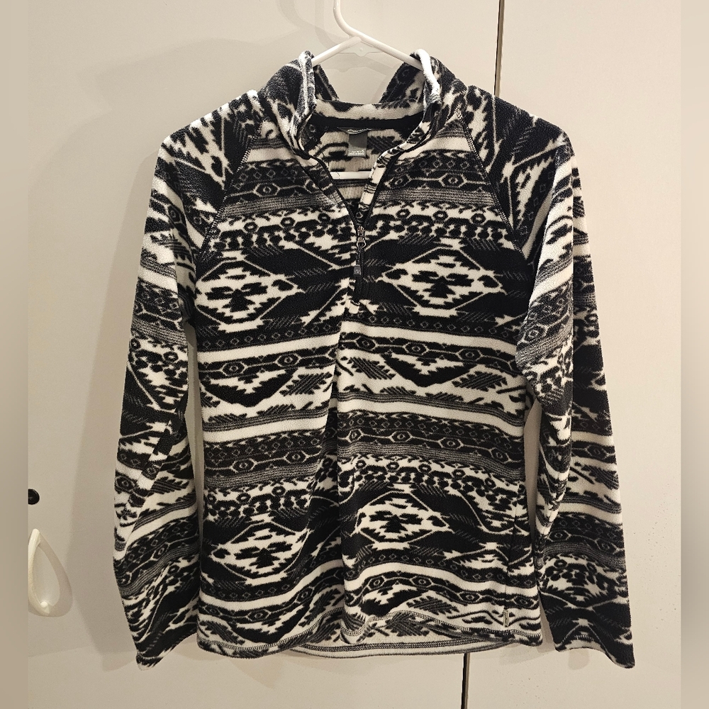Eddie Bauer Womans Small Black/White 1/4 Zip Pullover